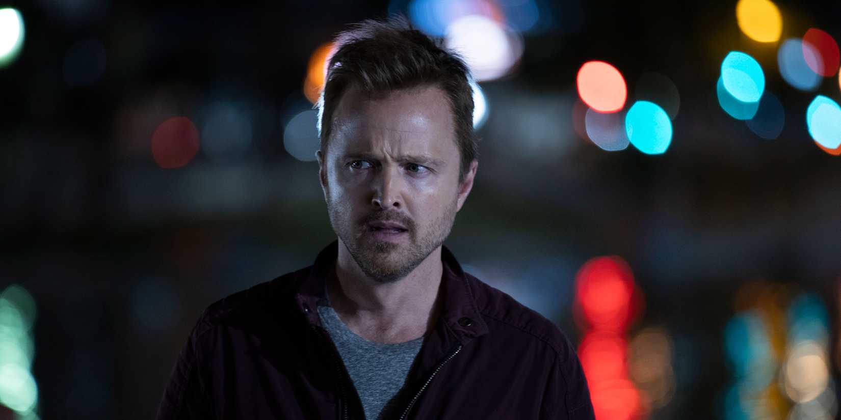Caleb (Aaron Paul) looking confused in Westworld.