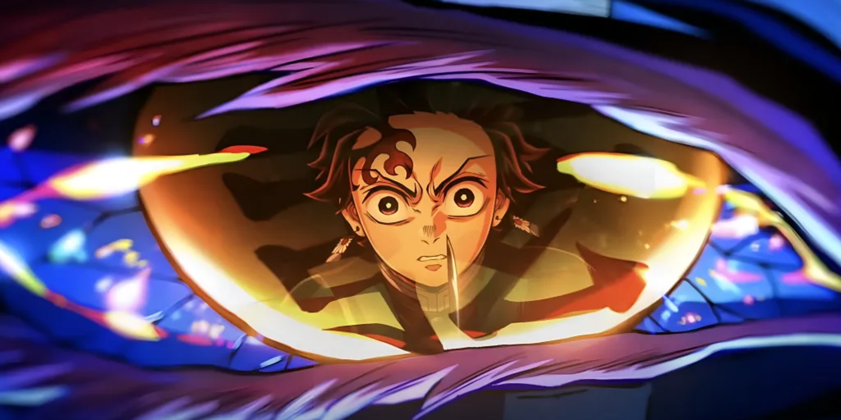Demon Slayer Kimetsu no Yaiba Infinity Castle - Tanjiro in Akaza's eye looking angry